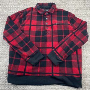 EMPYRE Fleece Sweater Men Medium M Red Black Checkered Pullover 1/4 Button Cozy